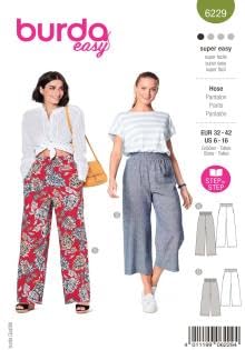 Burda Style Schnittmuster Hosen mit weiten Beinen | Damen, Gr. 32-42 | Nählevel: Sehr leicht