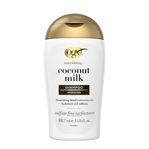 OGX Nourishing Coconut Milk Shampoo (88,7 ml), feuchtigkeitsspendendes Haarpflege Shampoo in Reisegröße mit Kokosmilch und Kokosöl für trockenes Haar