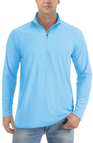 TACVASEN Herren 1/4 Zip Langarmshirts UV-Shirts Outdoorshirts Sonnenschutz Running Shirts Sommer für Männer, Wasserblau, L
