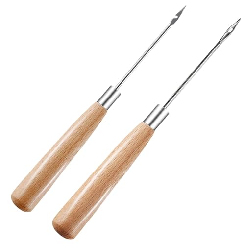 2 Stück Ahle,Ahle Werkzeug,Spicknadel Für Fleisch,Nähahle,Vorstecher Mit Holzgriff,Nähen Werkzeug,Loch Ahle Für Das Durchstechen Von Leder,DIY Lederhandwerk,Nähen Und Reparatur,Präzises Arbeiten
