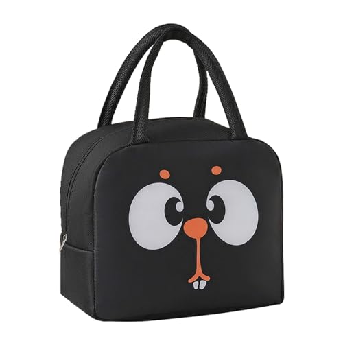 Colexy Isolierte Lunchpakete Cartoon Tiermuster Thermo Tasche Mini Lunchtasche Kinder Isoliert Aluminium Film Bento-Bag Kühler-Einkaufstasche Für Schule Picknick Lunch Reisen (Schwarz)