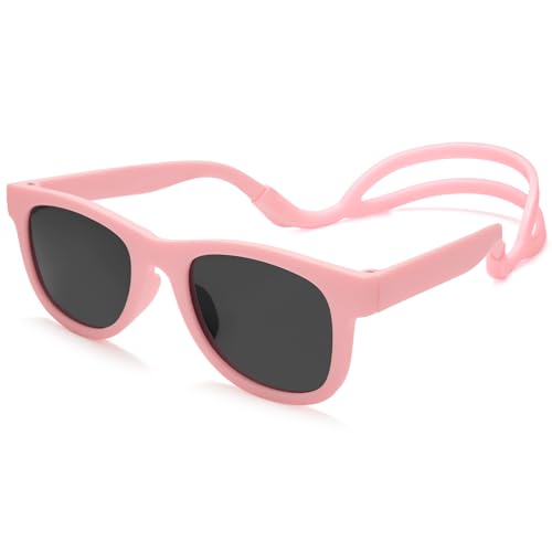 CIKJUK Polarisierte Baby Sonnenbrille 0-24 Monate mit Silikonband Weicher TPEE-Rahmen für Kinder UV400 Schutz Sonnenbrille Baby 0-2 Jahre-Rosa/Schwarz
