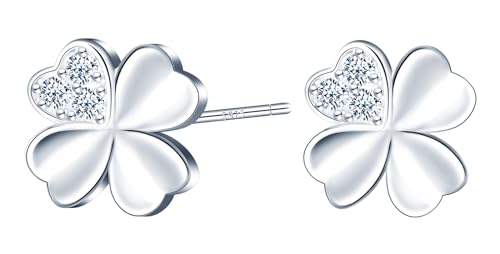MICMIF Silber 925 Klee Ohrstecker für Damen, Ohrstecker Vierblättriger Klee mit Zirkonia Ohrringe Silber/Roségold Hypoallergen Ohrschmuck für Frauen Mädchen