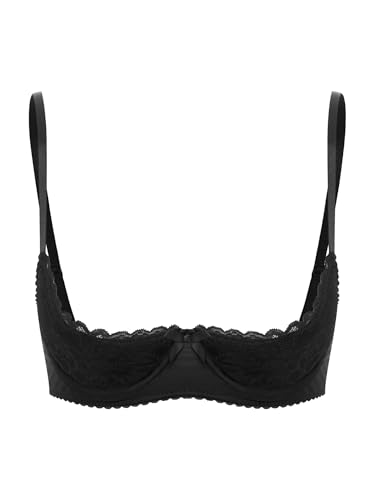 Freebily Damen Büstenhebe Offen Sexy Mit Bügel Hebe BH Ouvert Dessous Spitze Büstenhalter Cupless Bra Erotische Unterwäsche Top Schwarz XXL