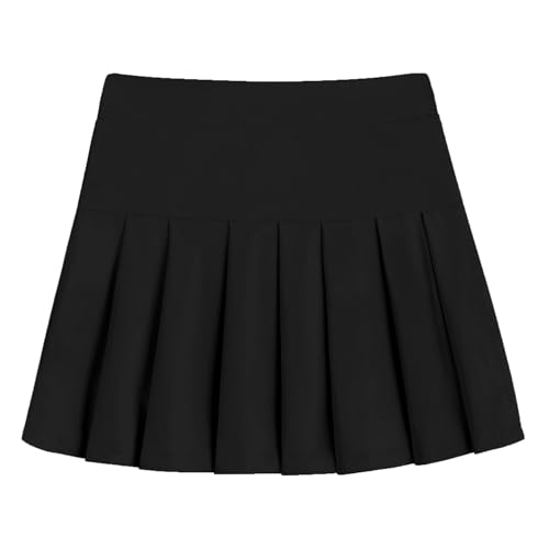 Arshiner Mädchen Rock Schwarz Tennisrock Kinder Hohe Taille Sportrock mit Taschen Innenhose Golf Skorts Schule Uniform Faltenrock 140/10-11 Jahre