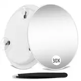Suupvaor Vergrößerungsspiegel 30X mit Saugnäpfen, 15cm Travel 30X Magnified Mirror Großer runder Make-up Spiegel mit hoher Vergrößerung, Make-up Spiegel mit Pinzette Sets