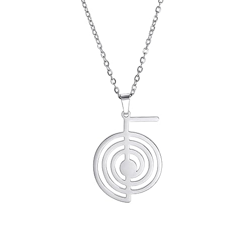 Dreamtimes Cho Ku Rei Reiki Halskette Schutz Heilung Symbol Yoga Halskette für Frauen Sacred Geometry Edelstahl Tropfen Heilung Energie Yoga Power Anhänger Halskette (Silber)