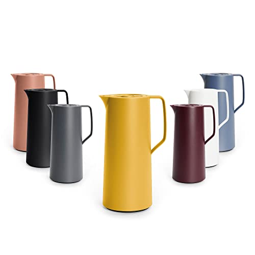 Emsa N41708 Motiva Isolierkanne | 1 Liter | Quick-Press-Verschluss | 12h heiß, 24h kalt | Glaskolben | Made in Germany | Nordisches Design | Gelb, Senfgelb