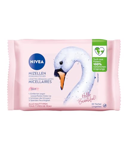 NIVEA 3in1 Mizellen Reinigungstücher, sanfte Gesichtsreinigungstücher mit Vitamin E, sanfte Abschminktücher entfernen Make-Up & wasserfeste Mascara (25 Stück)