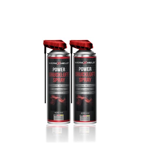 2x Druckluftspray für Elektronikreinigung - Druckluftreiniger - Air Duster mit 100mm Verlängerung - Compressed Air Dose - Effiziente Staubentfernung für PC, Tastatur, Kamera, Auto etc.