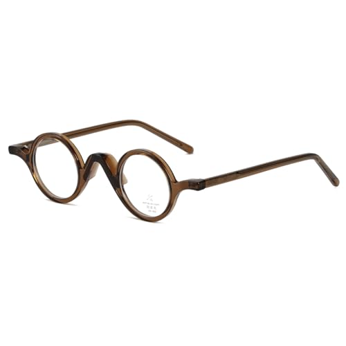 moomoobird Runde Gläser für Männer Frauen Vintage Brillen TR90 Kleine Gläser Rahmen Klare Linse Retro Brillen (brown with clear)