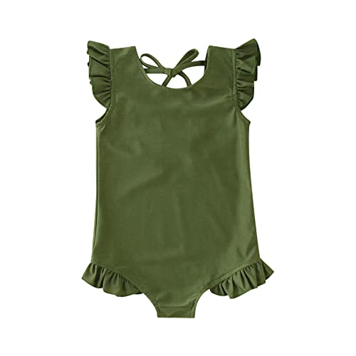 Kleinkind Sommer ärmellose Mädchen einfarbige Rüschen Badeanzug Bikini Bindungsdesign Kleidung Junge (Green, 2-3 Years)