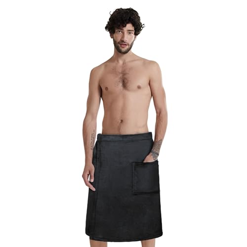 Saunakilt Herren Saunahandtücher Weiches Badetuch Strandtuch Handtuch Männer Sauna Kilt kurzer Schnitt, Gummibund, Weicher Saunatuch Saunarock mit aufgesetzter Tasche