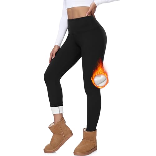 FuelMeFoot Thermo Leggings Damen Gefüttert High Waist Thermoleggins Mit Fleece Verdickte Plüsch Leggins Blickdicht Samt Thermounterwäsche Warm Strumpfhose Winter. B1-Schwarz M