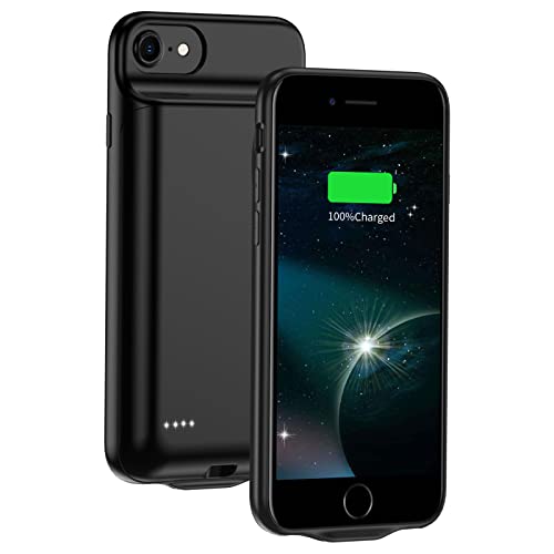 JUBOTY [6800 mAh Akkuhülle für iPhone 6/6S/7/8/SE 2020/SE 2022, hohe Kapazität, tragbare Ladehülle, erweiterter Akku, wiederaufladbarer Handy-Akku-Ladegerät, 4,7 Zoll (4,7 Zoll) (schwarz)