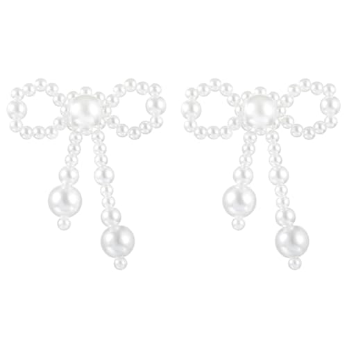 TEMOOUES Trendiger Bowknot-Ohr-Anhänger mit Kunstperlen, stilvolle Schleifen-Ohrringe, Verzierung, auffällig, Tropfen-Ohrstecker, Ornament