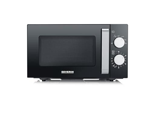 SEVERIN Mikrowelle mit Glasboden, zum Auftauen und Erhitzen, Mikrowellengerät mit großer Nutzfläche für eckiges Geschirr, Schwarz-Silber, MW 7761