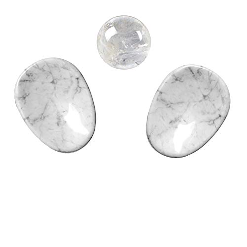 Lapis Vitalis Augensteine Set Magnesit - Hochwertige Edelsteine - Stein-Set für Behandlungen & Massage - Edelsteine Set inkl. Massagekugel aus Bergkristall & Anleitung - Mineralien Steine Weiss