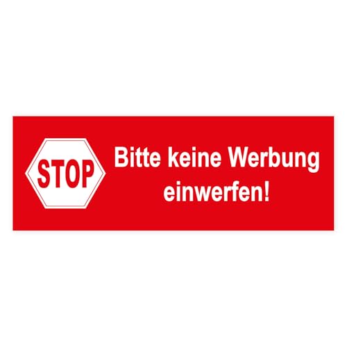 5er Aufkleber-Set Stop Bitte keine Werbung einwerfen! I 9 x 3 cm I Gegen Reklame im Briefkasten I in rot I wetterfest I hin018