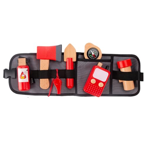 Feuerwehrmannschaften, Spielzeugfeuerlöscher,Feuerwehrausrüstung täuscht Spiel | Hölzerne pädagogische Rollenspiele Karriere Cosplay Set mit Aufbewahrungstasche für Kleinkind, Kinder, Mädchen, Hallowe