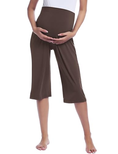 Joyaria Bambus Viskose Capri Umstandshose Damen Schwangerschaftshose Schwangerschafts Umstands Jogginghose Maternity Pants (Schokolade, XXL)