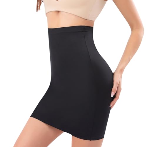 Unterrock Damen, Nahtlos Body Shaper Kleid, Hohe Taille Miederrock, Stark Formend Body Shaper für Frauen, Shapewear Rock (DE/NL/SE/PL, Alphanumerisch, L, Regular, Regular, Schwarz)