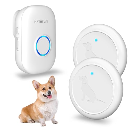 Hathever Hundeglocke für das Töpfchentraining, kabellose Hunde-Türklingel mit 300 m langem IP65-wasserdichtem Touch-Taste, 32 Melodien und 4 Benachrichtigungsmodi