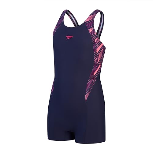 Speedo HyperBoom Splice Badeanzug für Mädchen, Navy/Pink, 5-6 Jahre