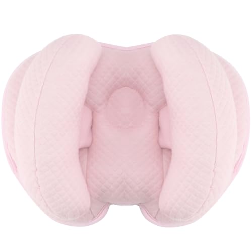 KAKIBLIN 2 in 1 Baby Reisekissen, Baby Nackenkissen, Bananenform verstellbares Babykissen Neugeborenes Flachkopf für Kleinkind Jungen Mädchen, Rosa