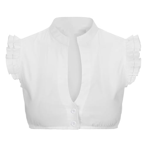 XDGBGFN Dirndlbluse Flügelärmel Weiß Trachtenblusen Damen Weiß Baumwolle V-Ausschnitt Tops Dirndlbluse für Tracht Oktoberfest (DE/NL/SE/PL, Alphanumerisch, M, Regular, Regular, Weiß)