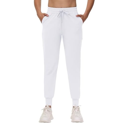 CAMPSNAIL Jogginghose Damen Lang Sporthose Abriebfest Trainingshose Sweatpants Sweathose mit Elastischem Bund Jogginghosen (Weiß L)