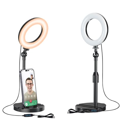 Schreibtisch-Ringlicht mit Teleskop-Ständer, Reise-Desktop-Hola-Licht für Telefon, Selfie, Laptop, Zoom, Videoanrufe, Make-up, Tiktok-Rollen, Live-Streaming