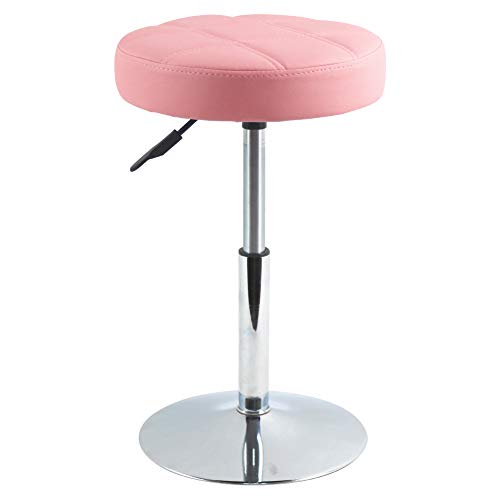 FURWOO Schemel Kunstleder Drehstuhl runder Tisch und Hocker ohne Rückenlehne verdicktes Gitterkissen Homebar Friseursalon (rosa)