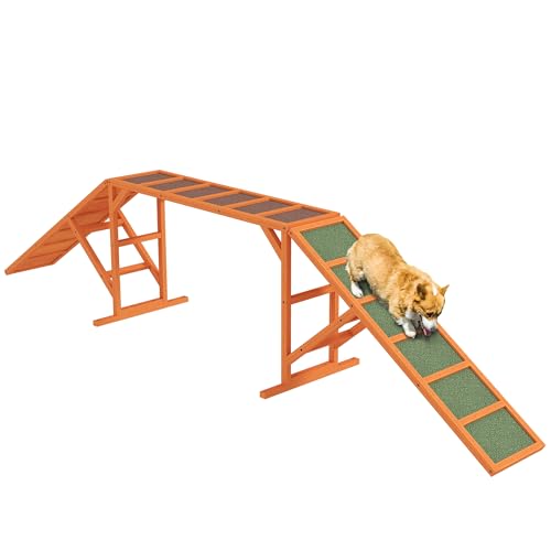 PawHut Hunde Agility Steg Agility-Ausrüstung für Hunde mit Sicherheitsstange, rutschfeste Oberfläche Agility-Gerät für Garten, 325 x 55 x 69 cm, Orange