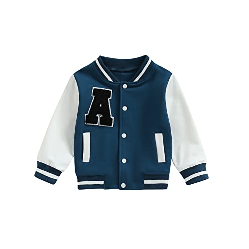 Yassiglia Baby Baseball Jacke Kleinkind Bomberjacke Kinder Frühling Herbst Übergangsjacke 0-5 Jahre Junge Mädchen Kleidung (Blau, 12-18 Months)