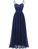 DRESSTELLS Abendkleider Elegant für Hochzeit Dunkelblau Festlich Ballkleid Damen Lang Brautkleid Standesamt Brautjungfernkleider mit Träger Jugendweihe Kleider Navy XL