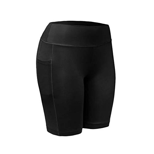 Damenhosen Kurzgrößen Stretch Dehnbund Einfarbige Damen-Leggings mit hoher Taille Taschen für Outdoor-Sportübungen Gemütliche Hose Damen Hose Kurz für Schlafen Freizeitaktivitäten (Black, S)