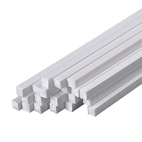 WUUKEPSG 20 Stück Abs-Vierkantstab, Länge 500 Mm, Seitenlänge 2–6 Mm, Weißer Kunststoffstab, Gute Zähigkeit Und Festigkeit/5X5X500Mm