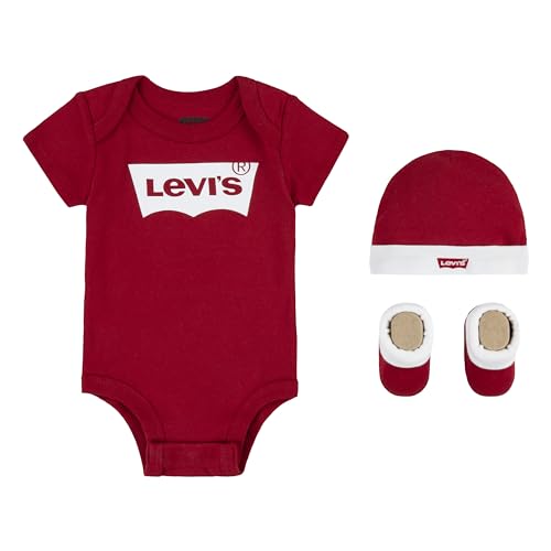 Levi's Kids Classic batwing infant hat bodysuit bootie set 3pc Baby Jungen Pastel Turquoise 0-6 Monate