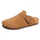 FITORY Herren-Clogs aus Wildleder Bequeme mit Fußgewölbeunterstützung geschlossen Hausschuhe mit Korkfuß Pantoletten Leder,Braun,Größe 47