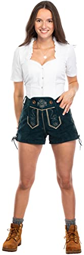 Brandsseller Trachten Lederhose Damen Kurz Türkis – Gr. 36 - Oktoberfest