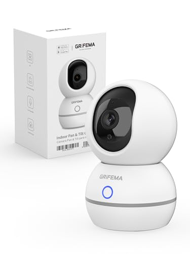 GRIFEMA WLAN Überwachungskamera Innen 1080P mit Nachtsicht 10m, 360° Baby/Haustier Kamera mit Anomaler Geräuscherkennung (Babyweinen/Glasbruch), Zwei-Wege-Audio, SD/Cloud & Mechanischer Sichtschutz
