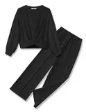 Arshiner Mädchen Bekleidungssets Kinder Sweatshirt mit Hose Set Herbst Winter Freizeit Trainingsanzug Sport Kleidung Sets für Mädchen 9-10 Jahre 140 Schwarz