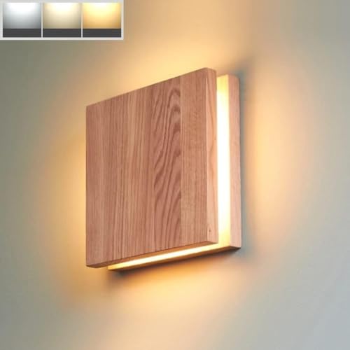 9 W LED-Wandleuchte aus Holz, dimmbar, Moderne Auf- und Ab-Beleuchtung, Wandleuchte für den Innenbereich, 22 cm, quadratisch, Wandleuchter, LED-Kronleuchter, Decke (Holz, 22 x 22 cm)