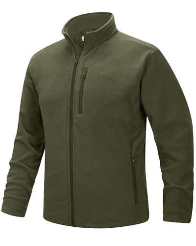 33,000ft Herren Fleecejacke Stehkragen Warm Jacke Männer Leichte Strickjacke Übergangsjacke Outdoor Sweatjacke für Wandern Laufen Freizeit Olivgrün XL