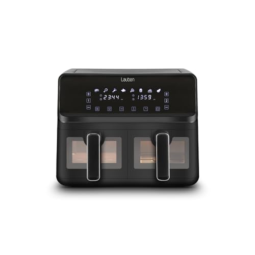 Lauben DualZone® Heißluftfritteuse 8000BC Air Fryer mit zwei Körben, Gesamtvolumen 8l, individuelle Einstellung beider Körbe getrennt, Klarsichtfenster, 8 voreingestellte Programme