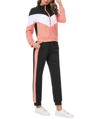 Marvmys Streatwear Trainingsanzüge Damen Leicht Sportanzug Freizeitanzug Jogginganzug Langarm mit Reißverschluss Kordelzug Taschen