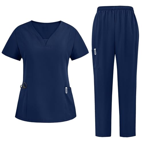 EMATOP tagesangebote heute Arbeitskleidung Damen Casual Zweiteiler Pflege Uniformen Sets Lässig Einfarbig Kasacks Outfits Business Elegant Tshirt Schlupfhose Berufsbekleidung Workout Set