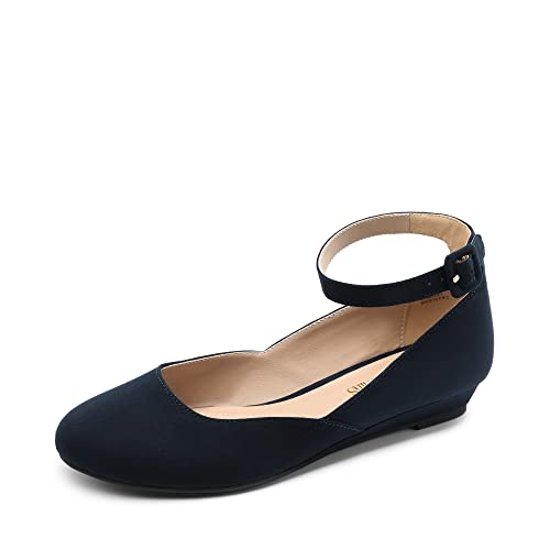DREAM PAIRS Damen-Schuhe, lässig, spitzer Zehenbereich, Ballett-Komfort, weiche Slip-on-Flachschuhe,Size 40,Navy-Wildleder,REVONA-E