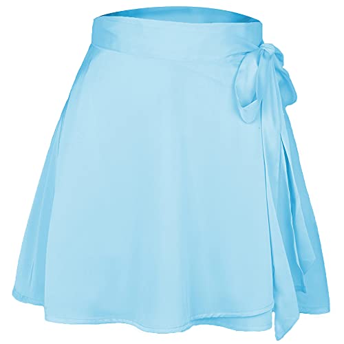 WXDSNH Frauen Einfarbig Rock Hohe Taille Einteilige Lace-up Satin Wrap Plissee Süße Nette Mädchen Tanzen Weibliche Sommer Kurze Röcke